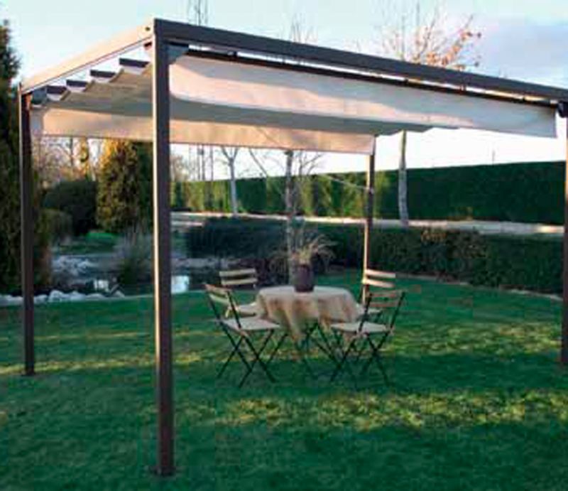 Pérgola de aluminio con toldo plano